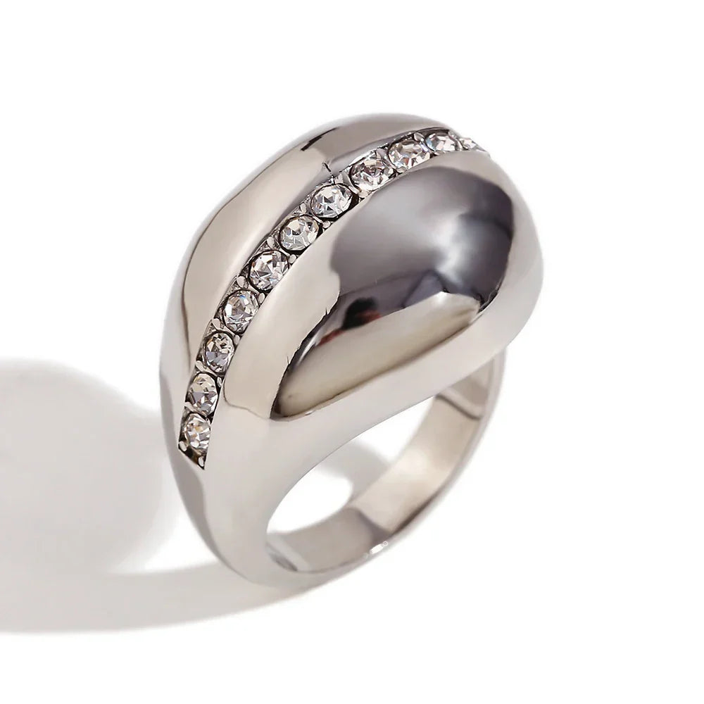 Water Drop Crystal Rhinestone Statement Rings Gold Plated Jewelry Waterproof Stainless Steel Rings My Store