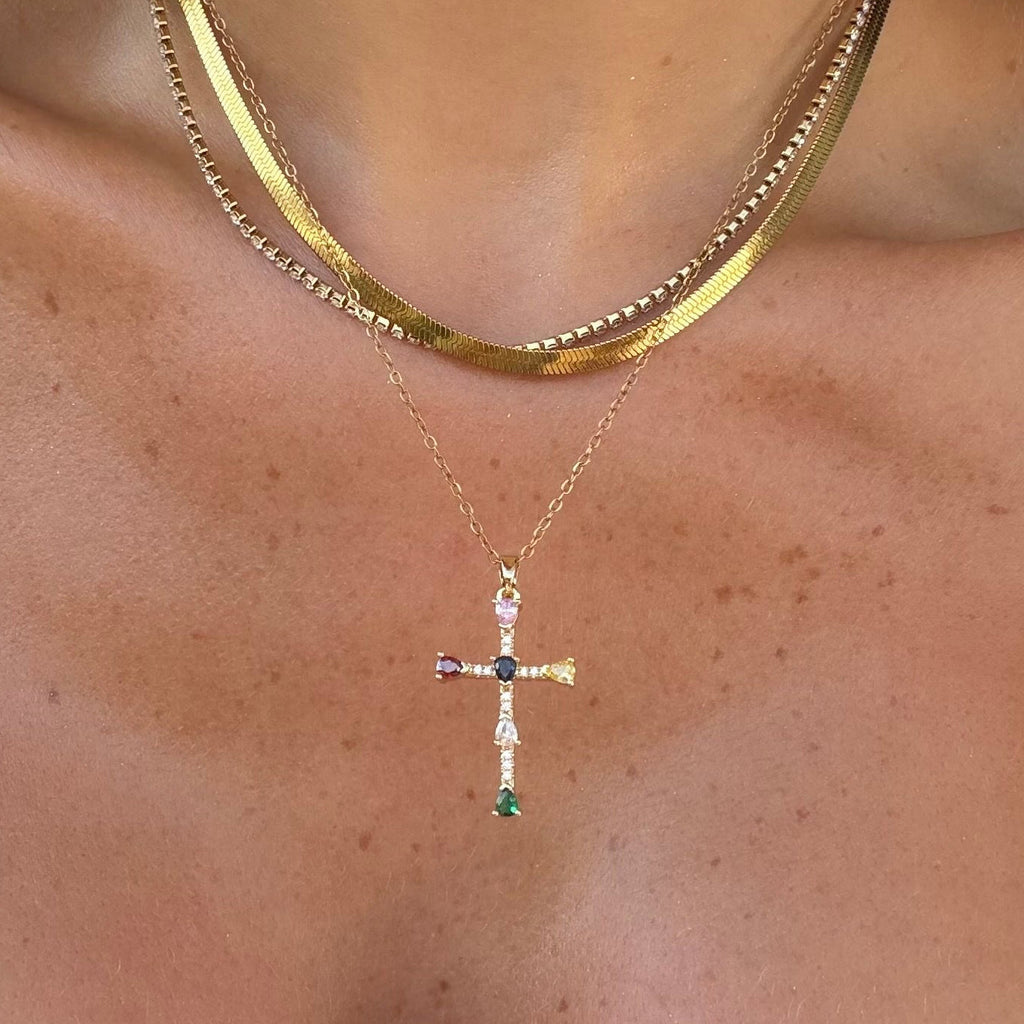Rainbow Blessings Cross Necklace Nicole