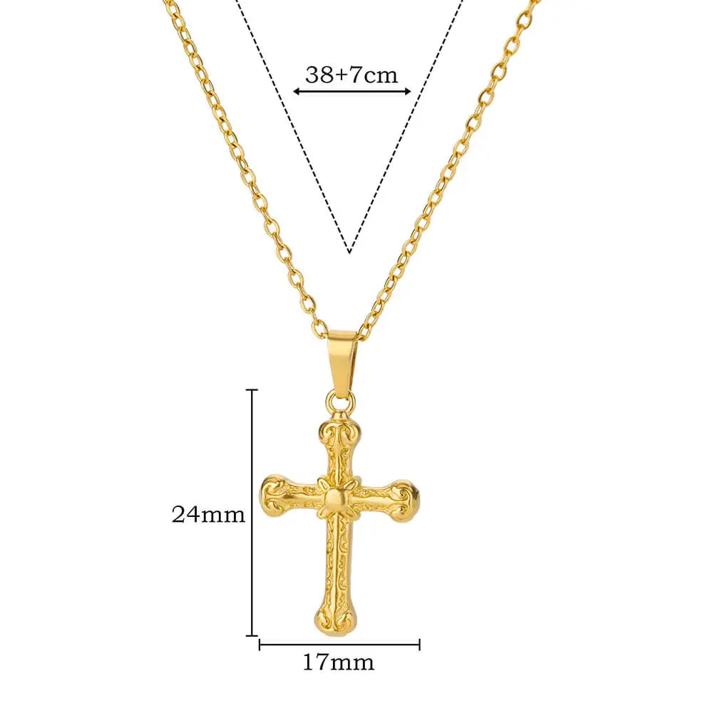 Stainless Steel Cross Necklace For Women Gold Color Chain Cross Pendant Necklaces Retro Religion Jewelry Gift bijoux femme Evry Jewels