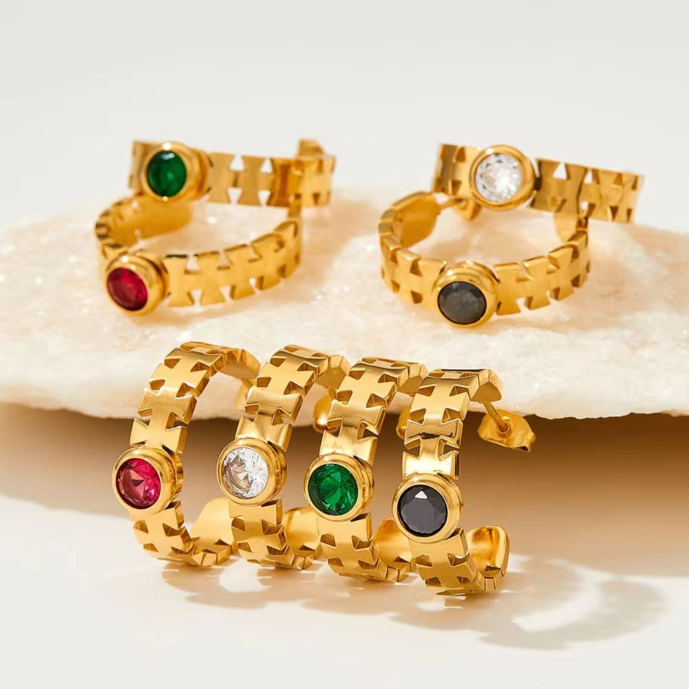 Wholesale Tarnish Free Jewelry 18K Gold Plated Stainless Steel Hook Earrings Colorful Cz Crystal Hoop Earrings for Women My Store