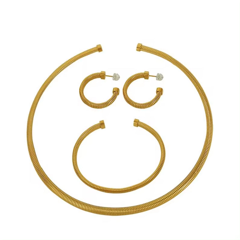 JEWELRY XL34-SZ08-EH34 Fashion Threaded Wide Face Retro Bracelet Stacking Personalized Metal Snake Necklace Earrings My Store