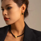 18K Gold Plated Stainless Steel Gift Black Obsidian Beads 3D Dimensional Heart Pendant Choker Necklace Women My Store