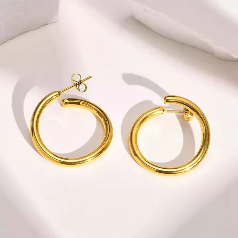 Popular Gold Plating Smooth Circle Earrings Chic Fade Never Fade Stainless Steel round Circle Hoop Earrings My Store