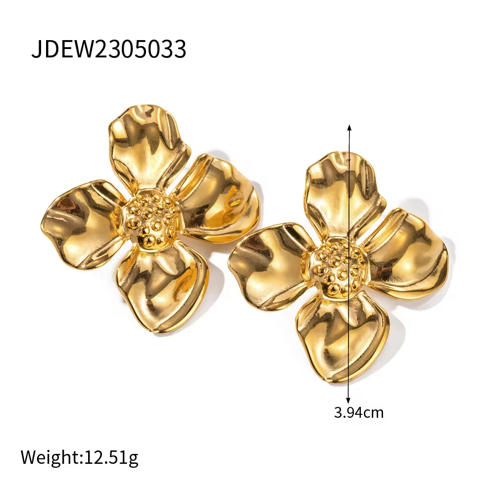 INS Style 18K PVD Plated Chic Stainless Steel Big Flower Earring Party Summer Rings Necklace Jewelry Sets My Store