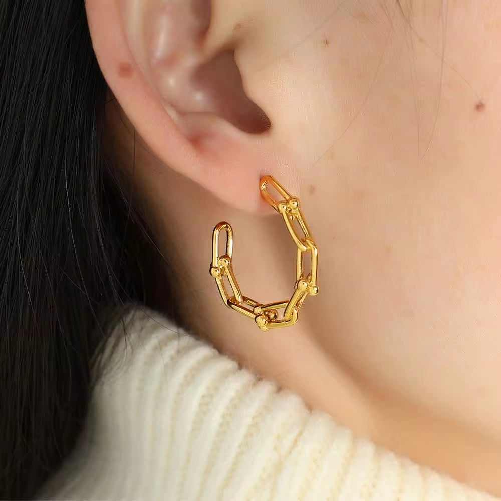 JEWELRY EH218 French Horseshoe Chain Design Earrings C Shaped Earrings Hundred Earrings Women My Store
