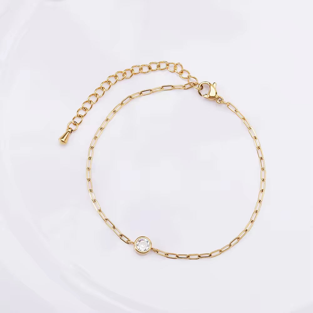 18K PVD Gold Plated Waterproof Stainless Steel Paper Clip Chain round Zirconia Bracelet for Women Wholesale Jewelry My Store