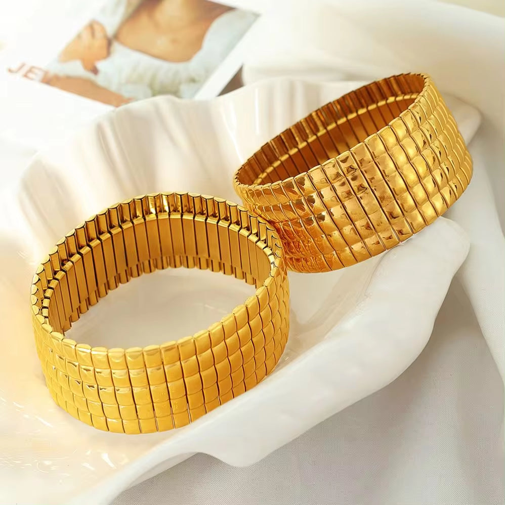 JEWELRY SZ56-7 the Newest Stainless Steel Stretch Band Stretch Band Rally Bracelet Wide Bracelet 18K Gold Plated My Store