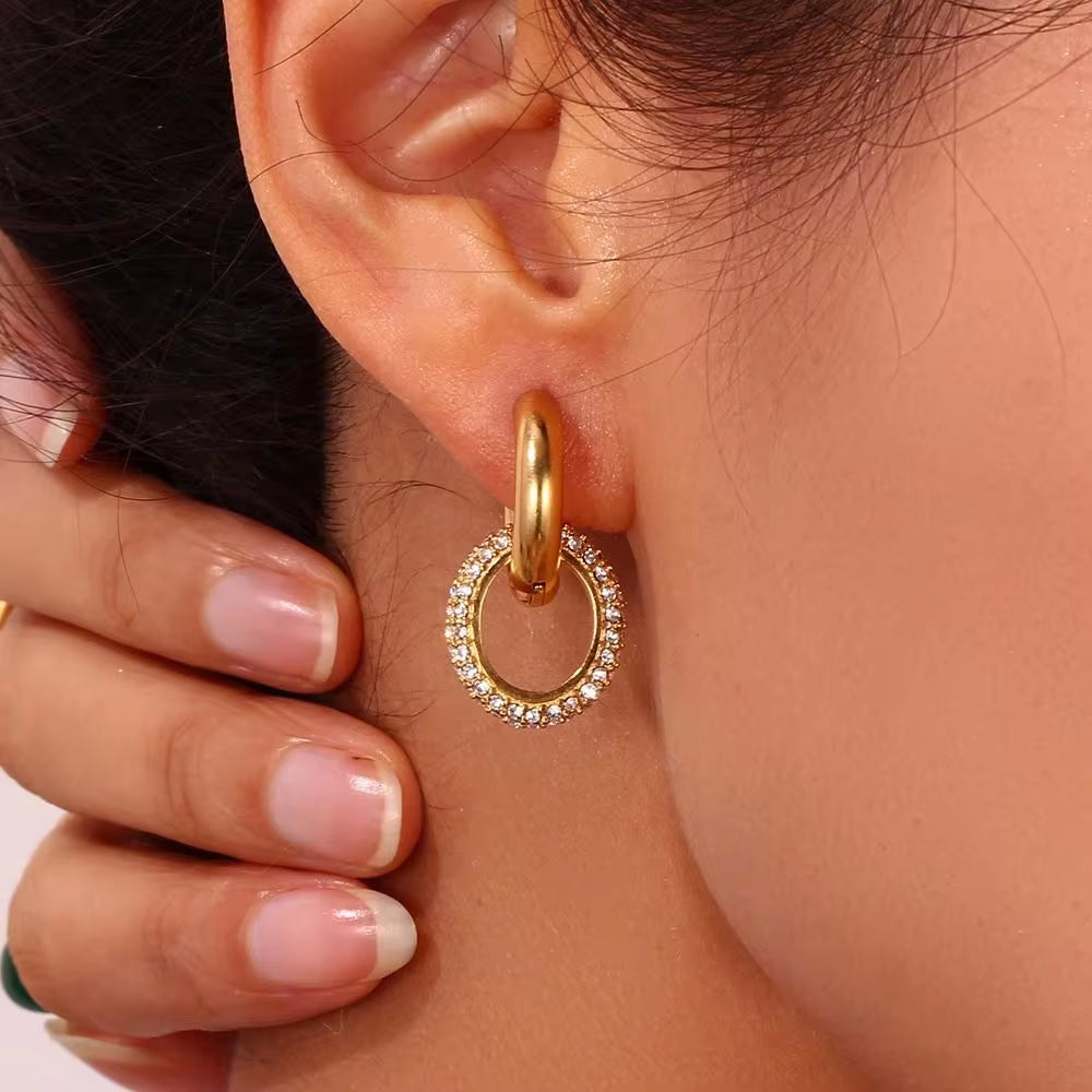 Chunky Micro Insert Shining Zircon Exaggerated Hoop Earrings Non Tarnish Gold Plated 316L Stainless Steel Hypoallergenic Earring My Store
