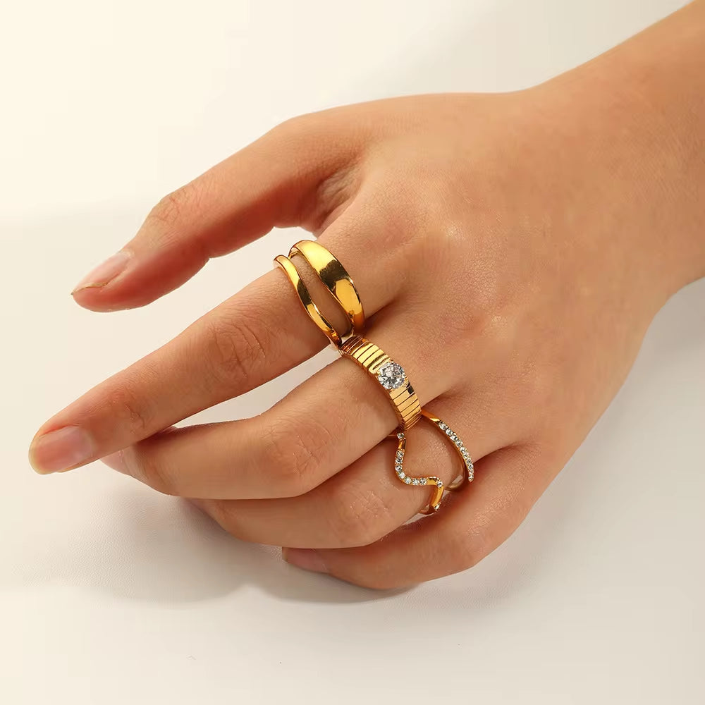 Trendy Waterproof Stainless Steel 18K Plated Ceremony Gift Engagement Ring Adjustable Cubic Zircon Ring My Store