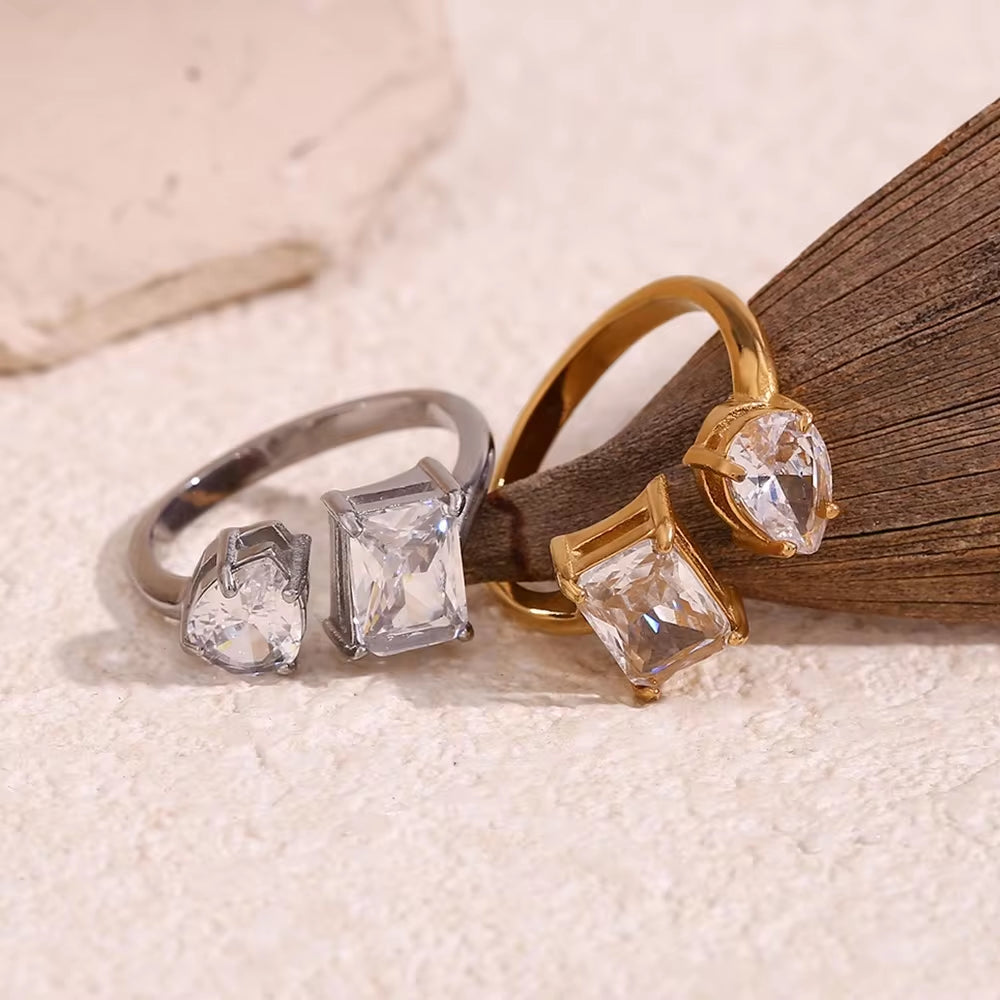 Water Drop Zircon Rings Shining Gold Plated Jewelry Valentine Couple Jewelry Stainless Steel Rings My Store