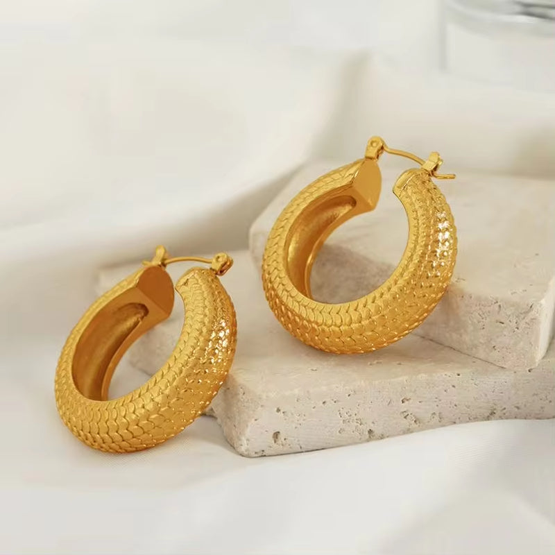 JEWELRY EH187 Wholesale Stainless Steel Gold Plated 18K Circle Earrings Textured U-Thread Earrings My Store