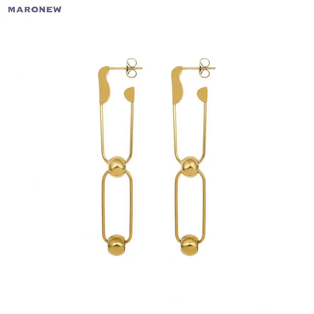 Designer Custom French Bohemian Fashion Jewelry 18K Gold Plated Stainless Steel Paper Clip Ball Studs Earrings My Store