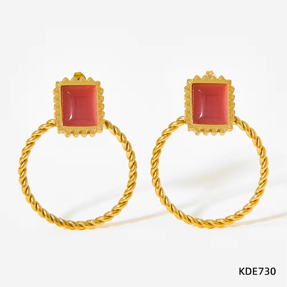 New Retro Exaggerated Elegant Big Statement Sexy Accessories Women Gold Plated Opal Screw Back Stud Earrings My Store