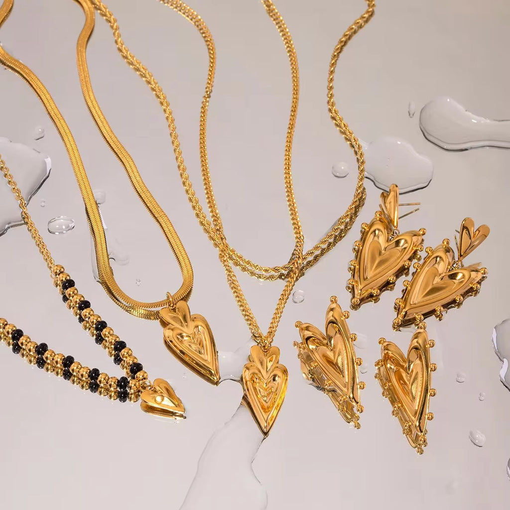 Original Design 18K Gold Plated Stainless Steel Rivet Chunky Texture Heart Earring Necklace for Women My Store