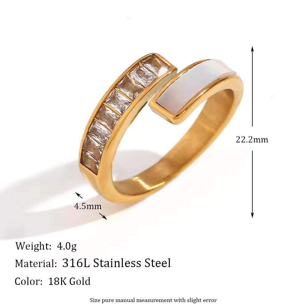 Zircon Shell Ring Gold Plated Jewelry Engagement Ring Waterproof 316L Stainless Steel Jewelry My Store
