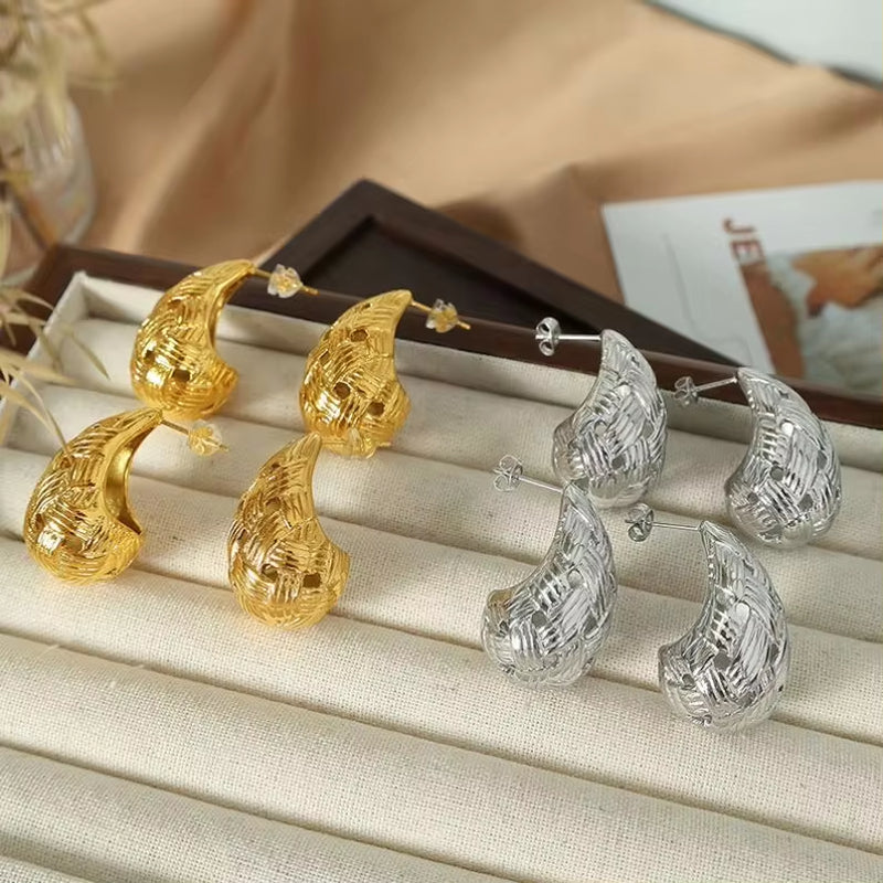 JEWELRY EH63 18K Gold Plated Stainless Steel Women Fashion Waterdrop Waterproof Jewelry Hollow Drop Earrings My Store