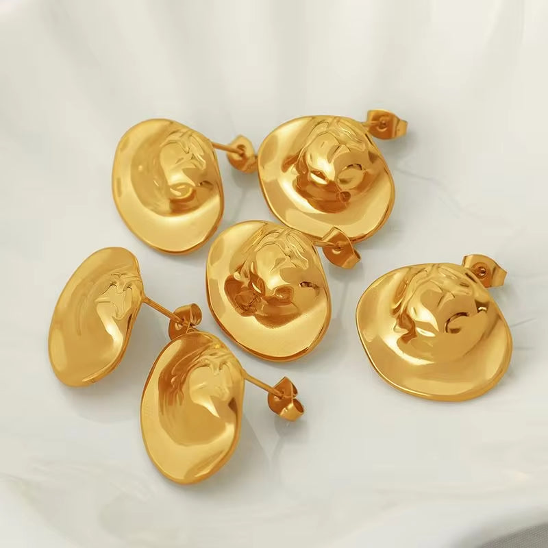 JEWELRY EH185 New Cold Wind Pleated Irregular Exaggerated Earrings Stainless Steel Gold-Plated 18K Earrings My Store