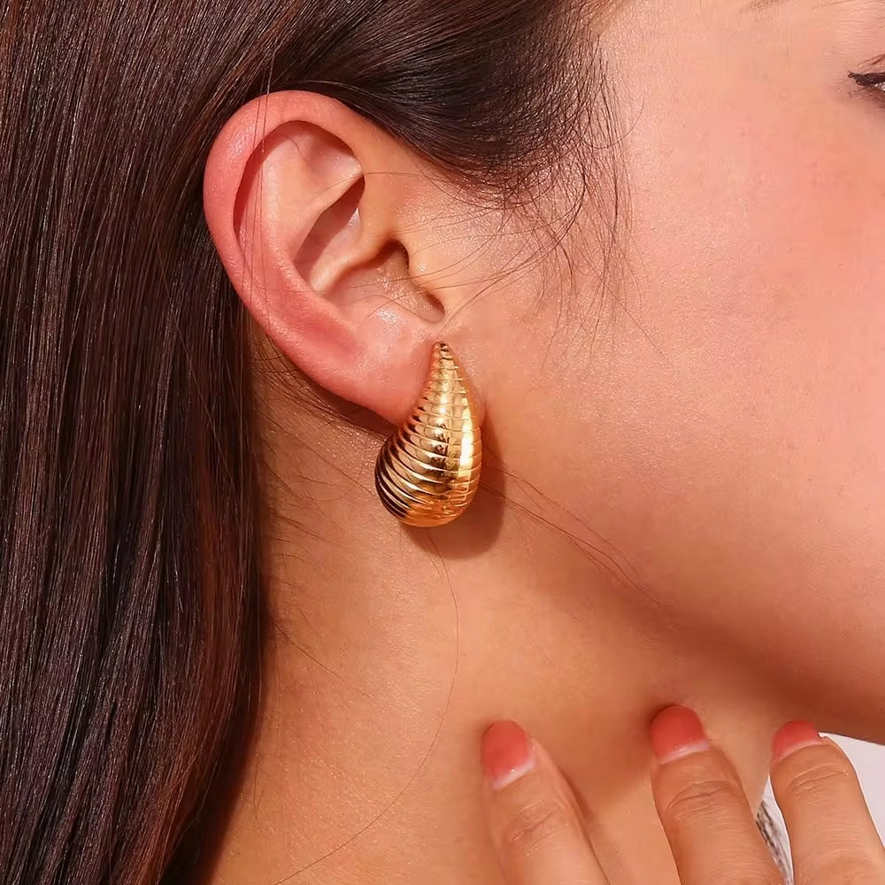 Spring Fashion Medium Hollow Water Drop Stud Earrings 18K Gold Plated Stainless Steel Jewelry Gift for Women My Store