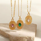 INS Style 18K Gold Plated Sunburst Earrings Stainless Steel Screw Zircon Paved Oval Pendant Necklace My Store