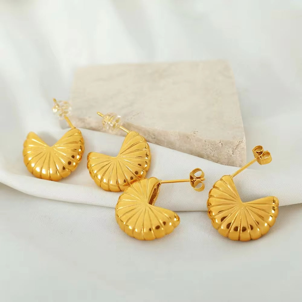 JEWELRY EH238 Hot Sellingstainless Steel 18K Gold Plated Earrings Women'S Scalloped Threaded Personalised Earrings My Store