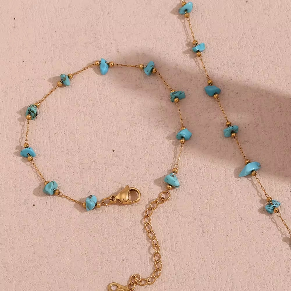 Turquoise Choker Gemstone Beaded Gold Plated Necklace Stainless Steel Jewelry Valentines Day Gift 2024 My Store