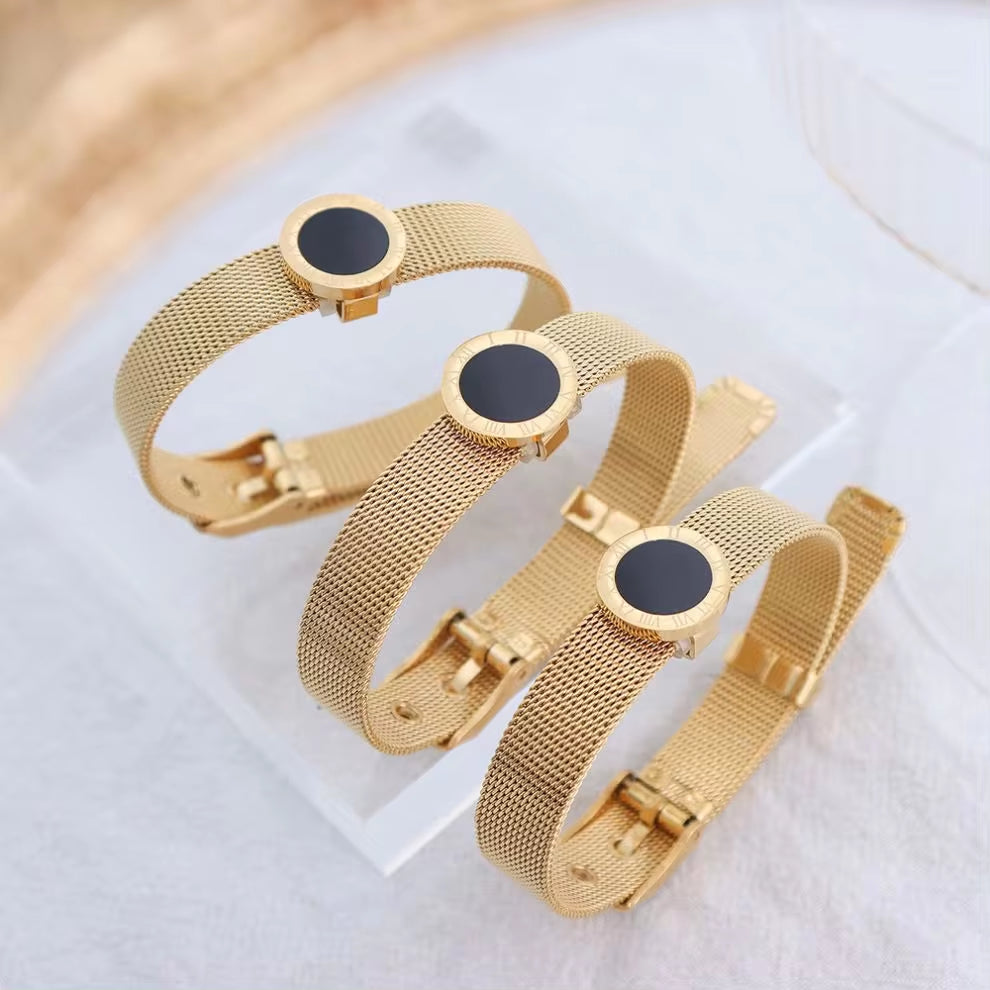 Newest Design Stainless Steel Watch Band Strap Wide Stainless Steel 18K Gold Numerals Wristband Bracelet My Store