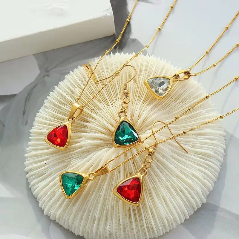 Designer Custom Vintage Fashion 18K Gold Plated Stainless Steel Hook Triangle Crystal Drop Earrings Women My Store