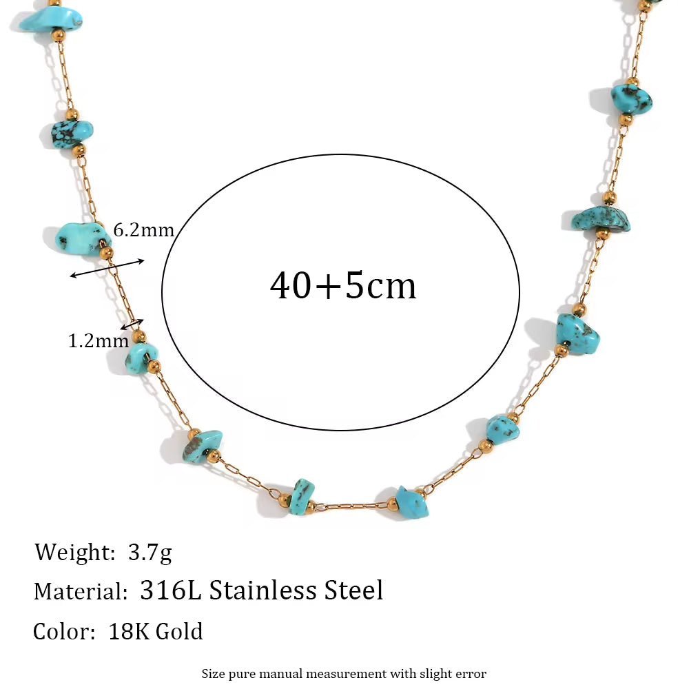 Turquoise Choker Gemstone Beaded Gold Plated Necklace Stainless Steel Jewelry Valentines Day Gift 2024 My Store