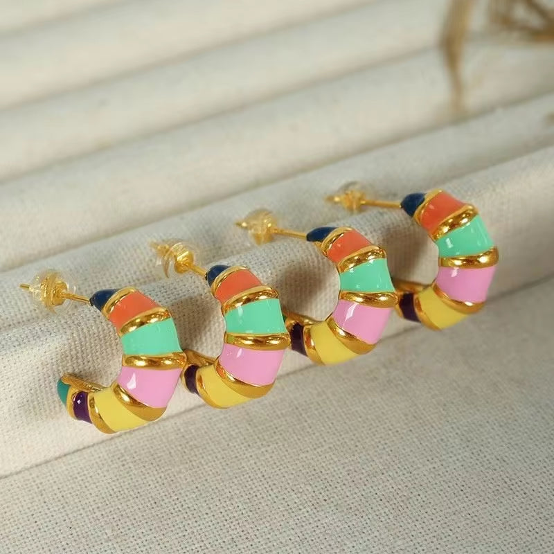 JEWELRY EH110 French Enamel Glaze Fashion C-Shaped Earrings Senior Light Sense of Luxury Color Clash Gentle Earrings My Store