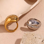 Water Drop Crystal Rhinestone Statement Rings Gold Plated Jewelry Waterproof Stainless Steel Rings My Store