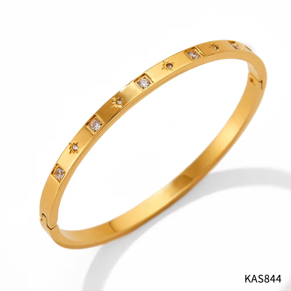 Luxury Gold Plated Oval Zircon Cuff Bracelets Stainless Steel Pave Zircon Bangle My Store