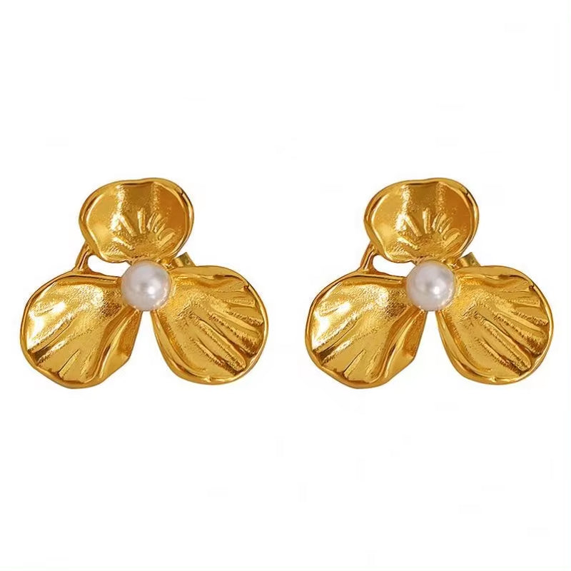 JEWELRY EH139 China Wholesale New Pearl Stainless Steel Earrings Petal Earrings Gold-Plated 18K for Women My Store