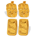 JEWELRY EH270-1 Fashion Lava Ruffles Hammered Delicate Earrings Stainless Steel Gold Plated Rectangle Geometric My Store