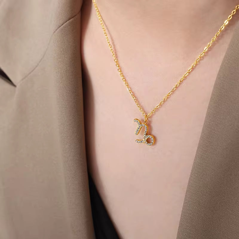 Minimalist Twelve Constellations18K Gold Plated Chain Crystal Charm Zodiac Necklace My Store