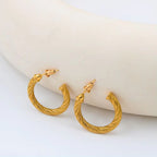 Textured Curved Rope Stainless Steel Hoop Earrings Unique C-Shaped Women'S Stud Ear Jewelry anti Allergic My Store