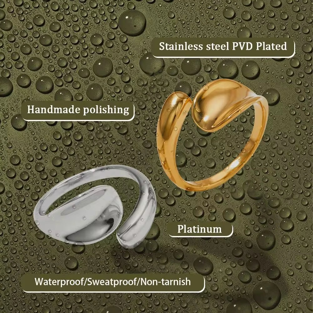 New 2024 Unique Stylish Glossy Surface Ring Casual Geometry Irregular Stainless Steel Rings for Girls My Store