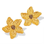 JEWELRY EH288 Exaggerated Design Earrings 18K Gold Stainless Steel Tiger Eye Stone Earrings Fashion Earrings My Store