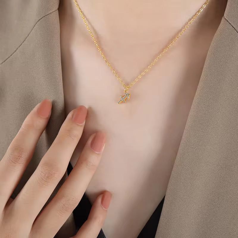 Minimalist Twelve Constellations18K Gold Plated Chain Crystal Charm Zodiac Necklace My Store