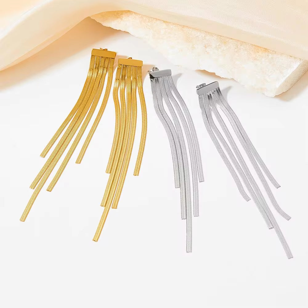 Hot Sell Snake Bone Chain Tassel Earrings Women Jewelry Designer Stainless Steel 18K Gold Plated Fringe Earrings My Store