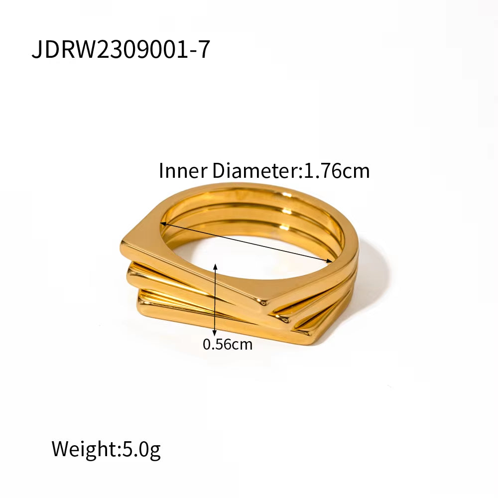 Geometric Jewelry Stainless Steel Ring Girls 18K Gold Plated Thin Lines Hollow Spiral Stacking Rings My Store