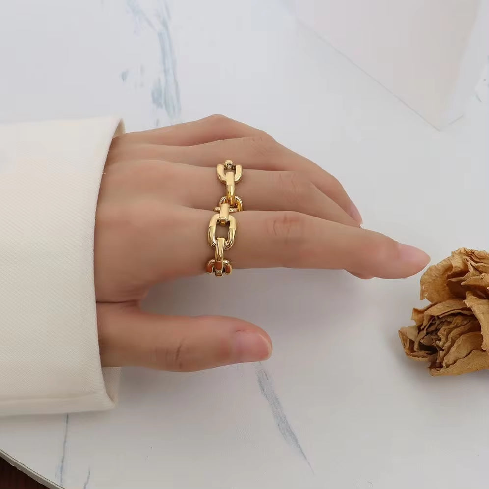 Selling 18K Gold Plated Stainless Steel Thick Curb Cuban Chain Rings for Lady and Men My Store