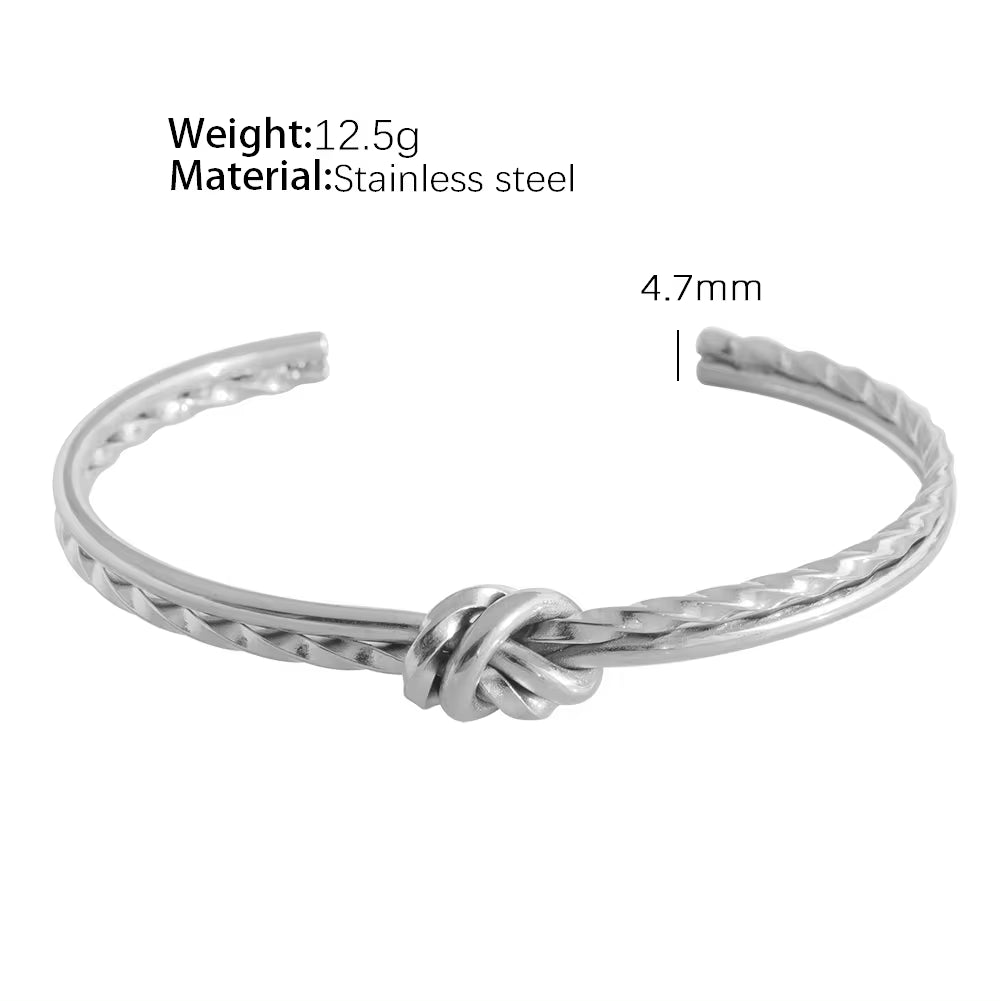 JEWELRY SZ45-7-SZ51 Hot Sale Vintage Fashion Stainless Steel Open Bangle Twist Knot C Shape Bangle for Women My Store