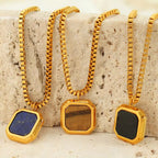 JEWELRY XL96-8 Hot Sale Tiger Eye Lapis Lazuli Onyx Geometric Square Pendant Necklace Niche Design Light Luxury My Store