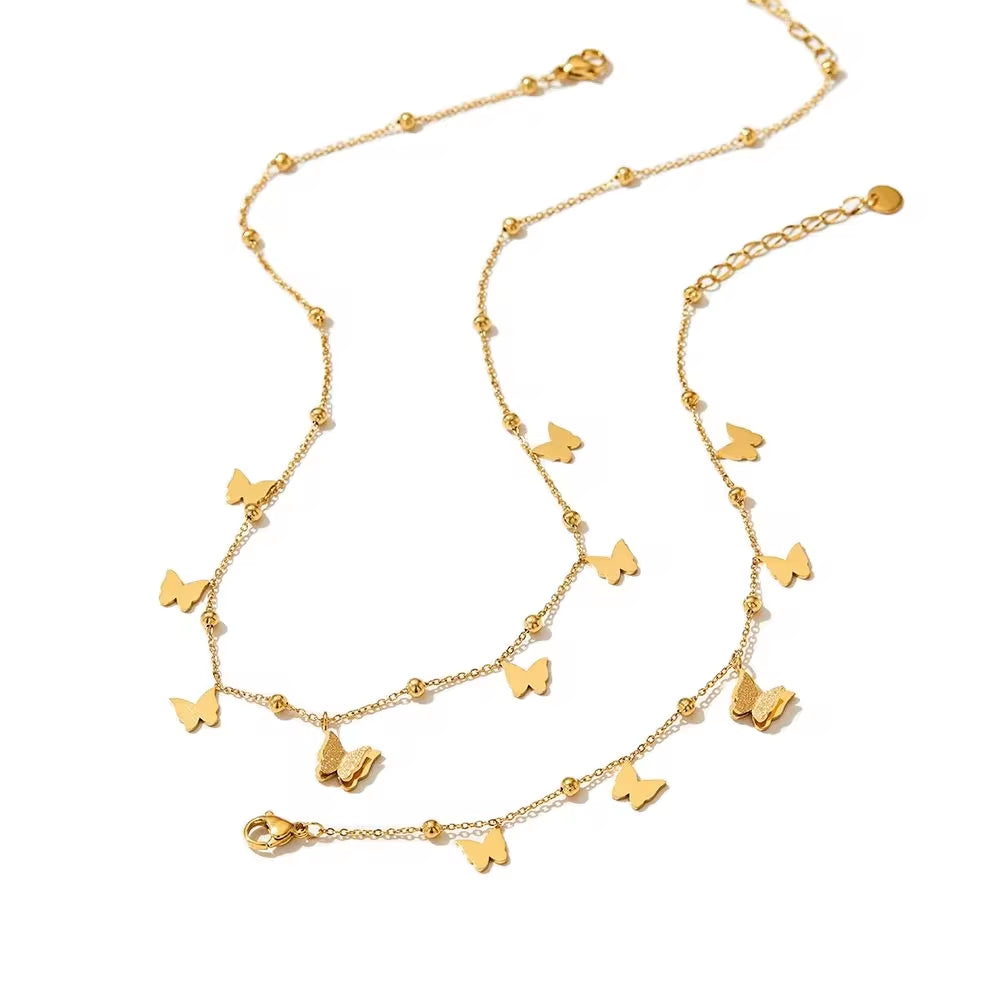 2024 New Design Classic Stainless Steel Gold Plating Bead and Butterfly Chain Necklace Bracelets My Store
