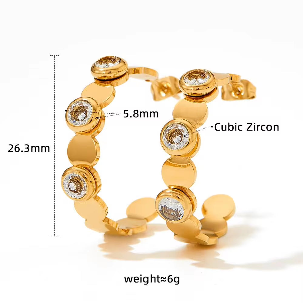 Waterproof Charm Fashion Jewelry 18K Gold Plated Stainless Steel Green Colorful Cubic Zirconia Hoop Earrings Women My Store