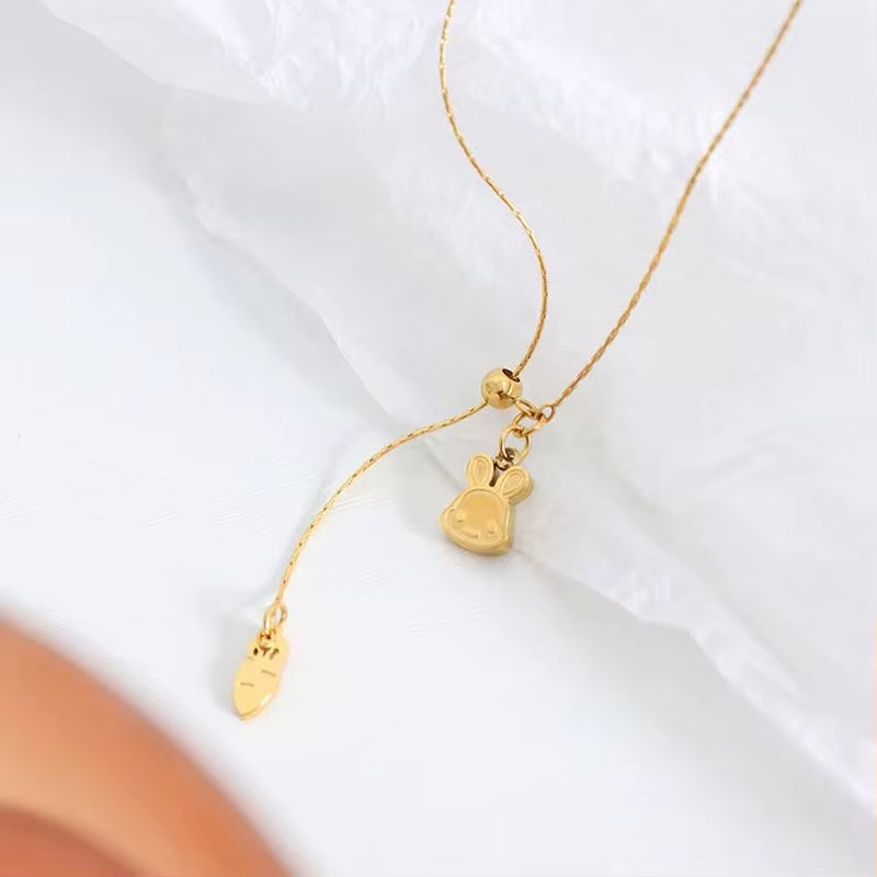 Korean Cute Cartoon Rabbit Carrot Pendant Stainless Steel 18K Gold Plated Women Necklace My Store