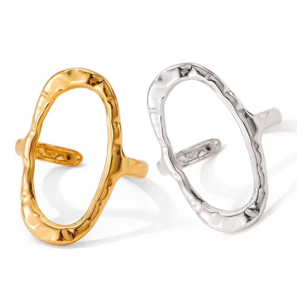 Punk Simple Oval round Rings Chic 18K Gold Plated Adjustable Opening Cuff Geometric Stainless Steel Ring for Women Men Unisex My Store