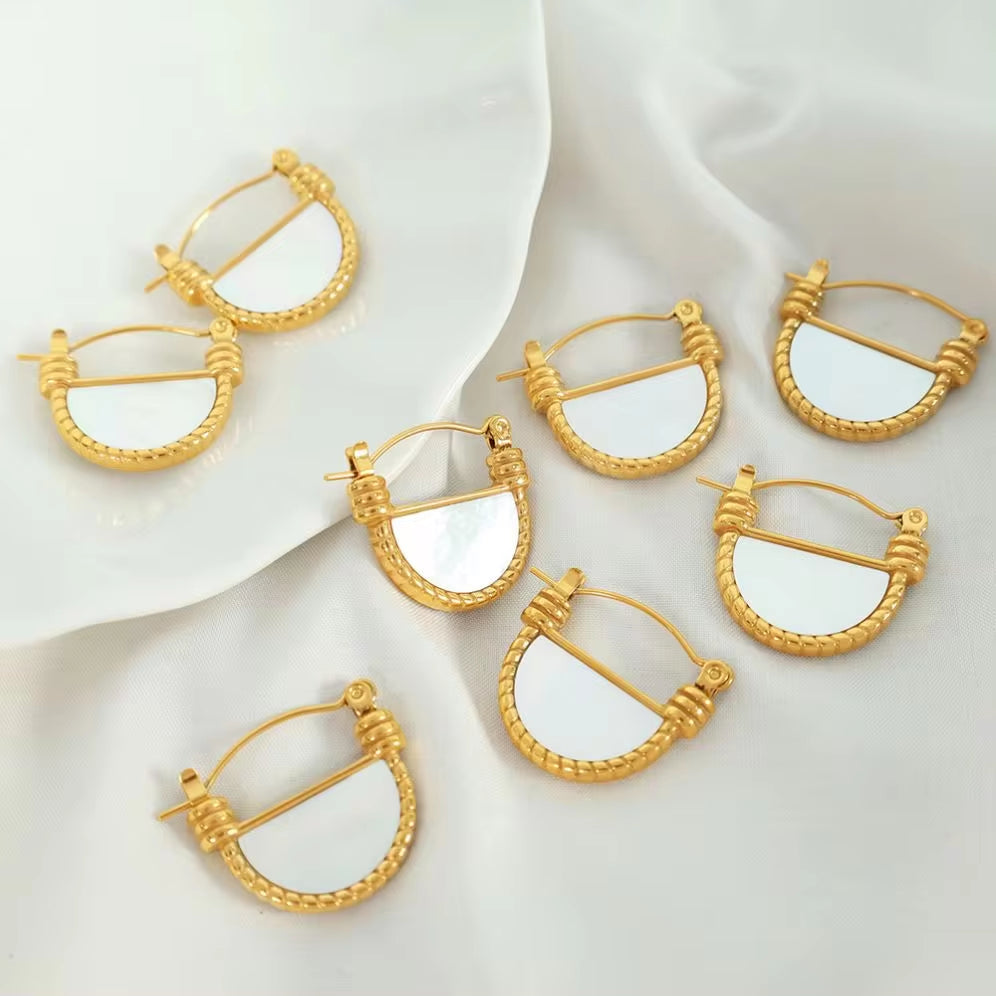 JEWELRY XL78-EH221 Factory Made Thick Cut White Mother of Pearl Premium Feeling Airy Necklace and Earrings Set Women My Store