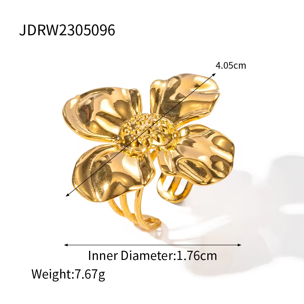 INS Style 18K PVD Plated Chic Stainless Steel Big Flower Earring Party Summer Rings Necklace Jewelry Sets My Store