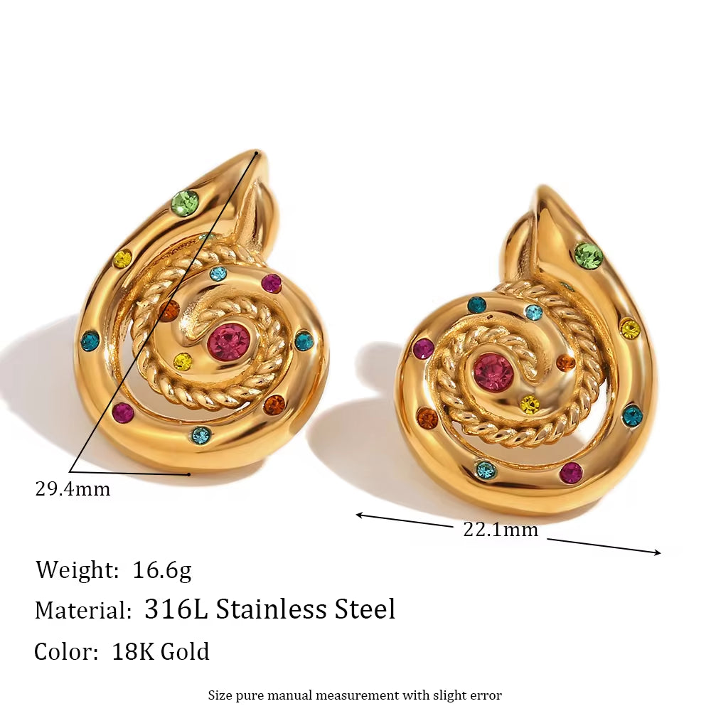 New Design Conch Stud Earrings Colorful Zircon Earring 18K Gold Plated Stainless Steel Jewelry My Store
